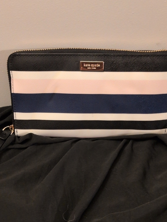 kate spade Handbags - kate spade Navy, Blush & White Striped Zip Wallet